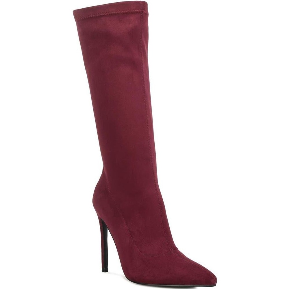 London Rag “Playdate” Suede-like Burgundy Calf-high Women's Stretchy Boots
